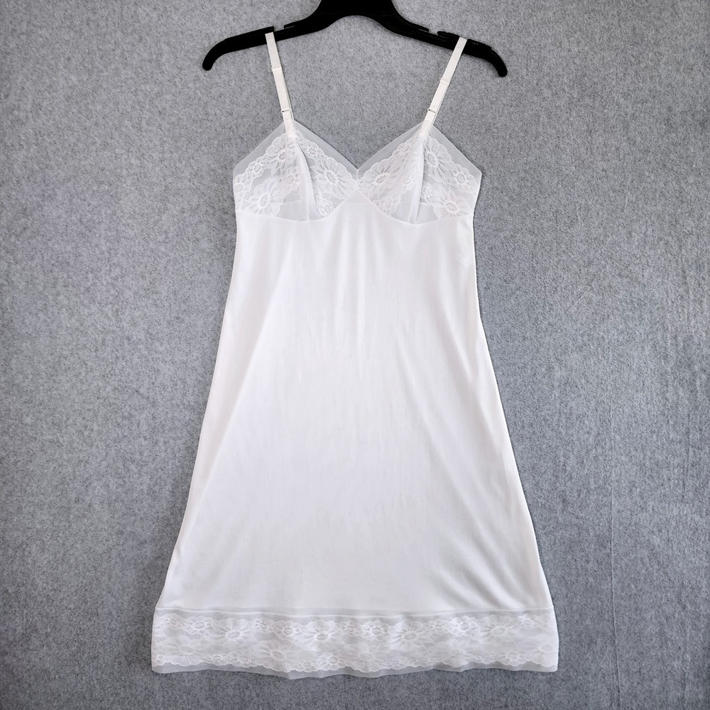 Vanity Fair Full Slip Women 34 White Lace Trim Vintage Nylon Lingerie Dress